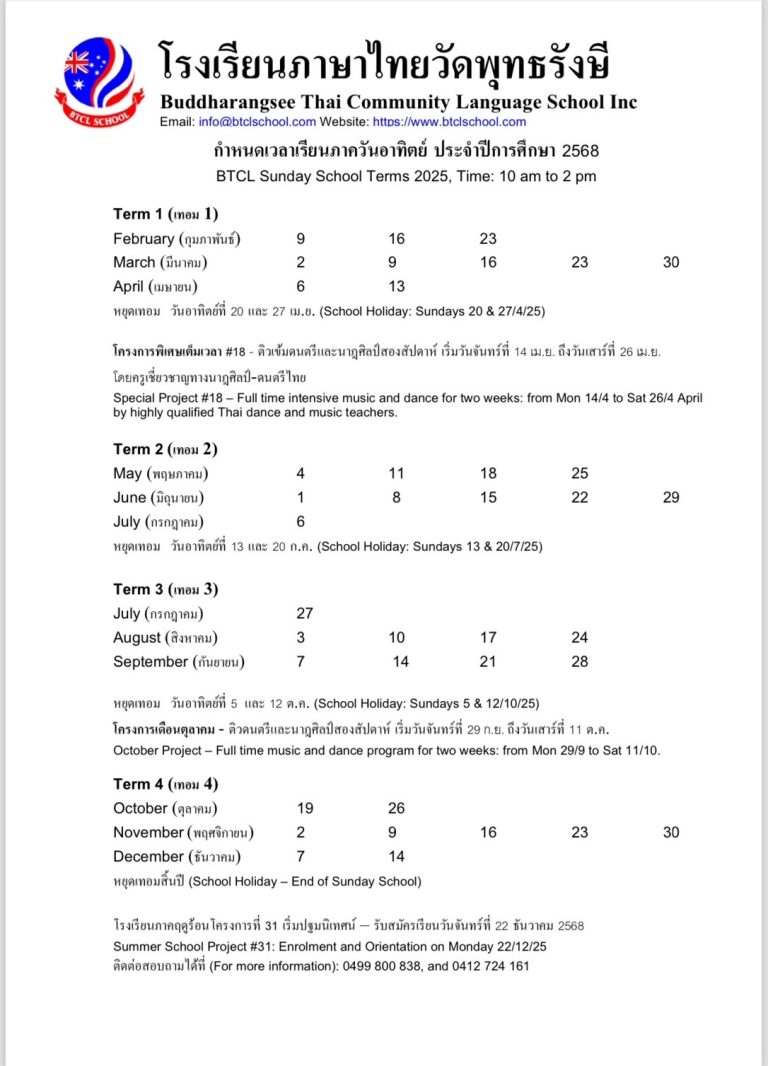 BTCL Sunday School Terms 2025